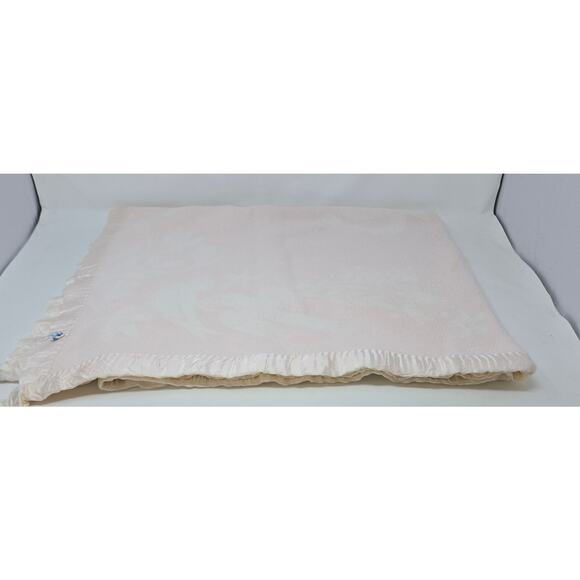 Vintage Reversible Pink Satin Edge Baby Blanket Floral Birds 42 x 28 Fleece - Picture 7 of 13